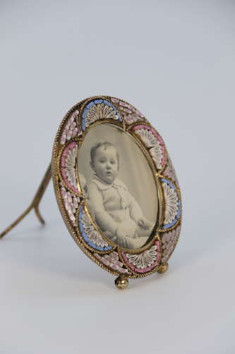 A pair of miniature Italian micro mosaic photo frames circa 1920