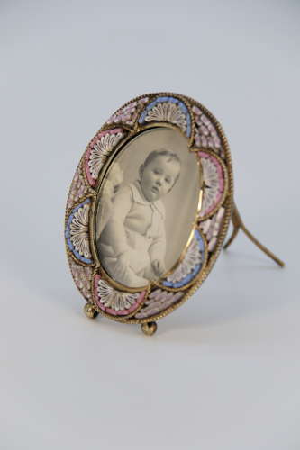 A pair of miniature Italian micro mosaic photo frames circa 1920
