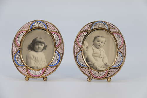 A pair of miniature Italian micro mosaic photo frames circa 1920