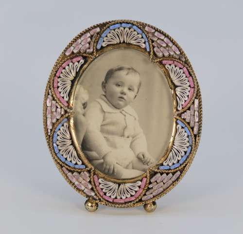 A pair of miniature Italian micro mosaic photo frames circa 1920