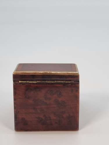 19th century pocket watch box made from tulipwood, ebony and amboyna