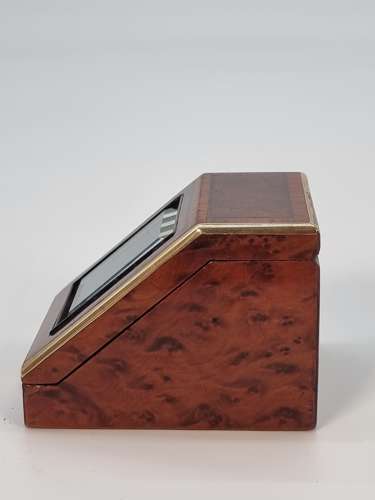 19th century pocket watch box made from tulipwood, ebony and amboyna