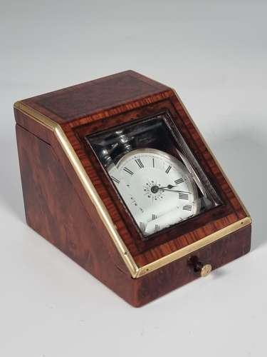 19th century pocket watch box made from tulipwood, ebony and amboyna