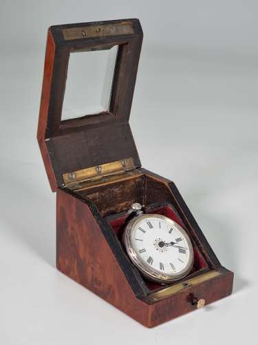 19th century pocket watch box made from tulipwood, ebony and amboyna