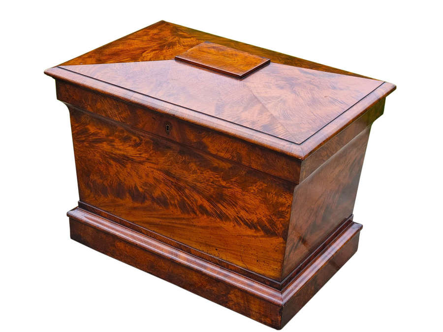 19th century flame mahogany sarcophagus shaped wine cooler circa 1820