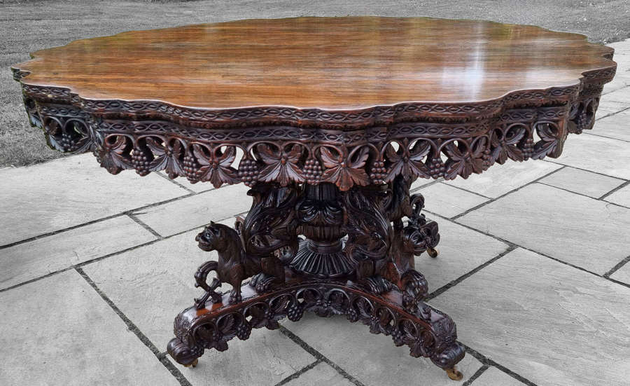 19th century Indian carved padauk wood table circa 1860