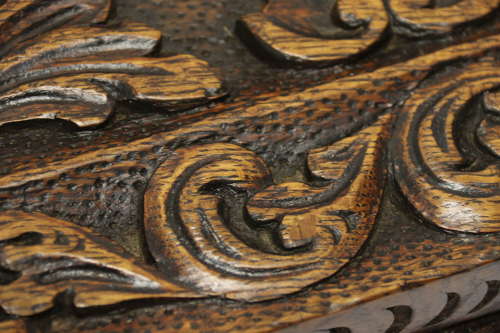 19th century carved oak and steel bound strong box for a ships captain