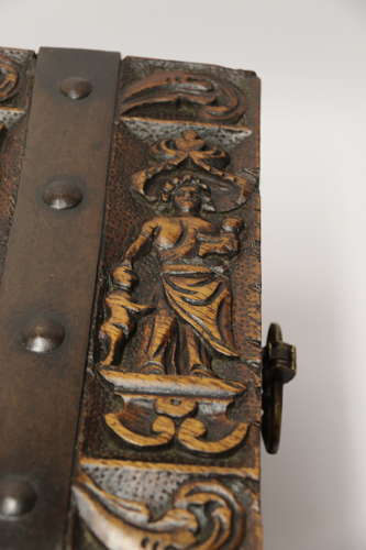 19th century carved oak and steel bound strong box for a ships captain