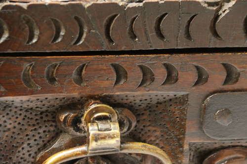 19th century carved oak and steel bound strong box for a ships captain