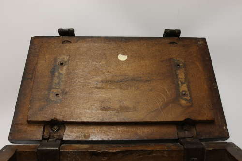 19th century carved oak and steel bound strong box for a ships captain