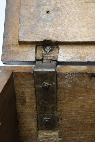 19th century carved oak and steel bound strong box for a ships captain