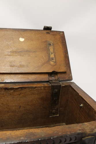 19th century carved oak and steel bound strong box for a ships captain