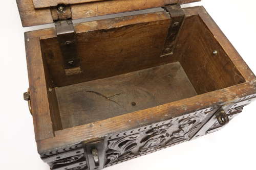 19th century carved oak and steel bound strong box for a ships captain