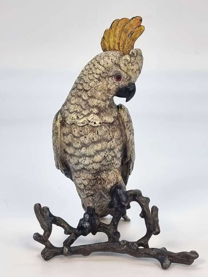 A 19th century Austrian bronze cold painted cockatoo inkstand