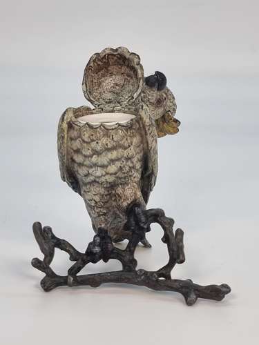 A 19th century Austrian bronze cold painted cockatoo inkstand