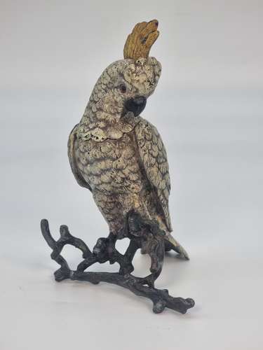 A 19th century Austrian bronze cold painted cockatoo inkstand