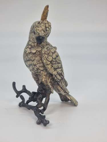 A 19th century Austrian bronze cold painted cockatoo inkstand