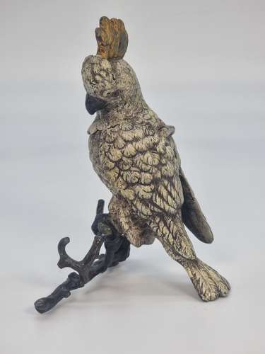 A 19th century Austrian bronze cold painted cockatoo inkstand