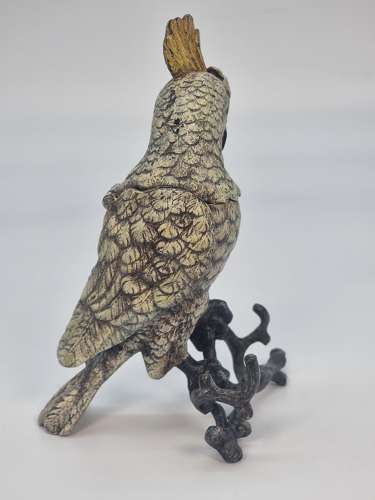 A 19th century Austrian bronze cold painted cockatoo inkstand
