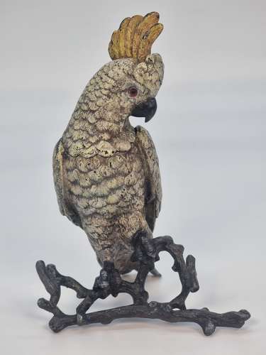 A 19th century Austrian bronze cold painted cockatoo inkstand