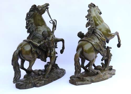 A large pair of 19th century French bronze Marly Horses after Coustou.