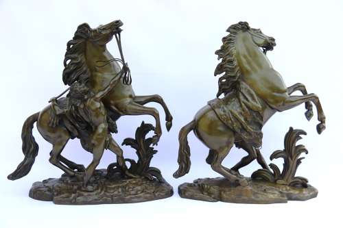 A large pair of 19th century French bronze Marly Horses after Coustou.