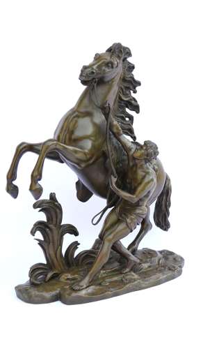 A large pair of 19th century French bronze Marly Horses after Coustou.
