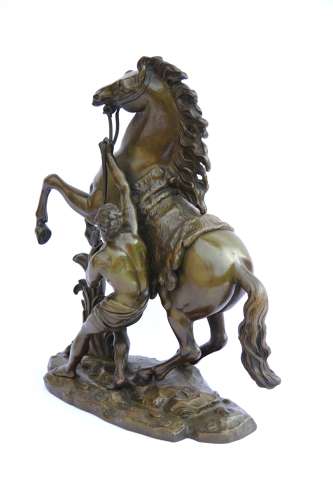 A large pair of 19th century French bronze Marly Horses after Coustou.