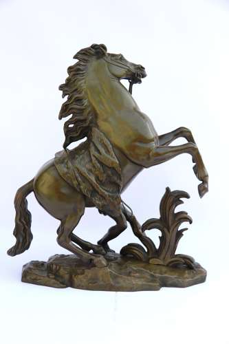 A large pair of 19th century French bronze Marly Horses after Coustou.