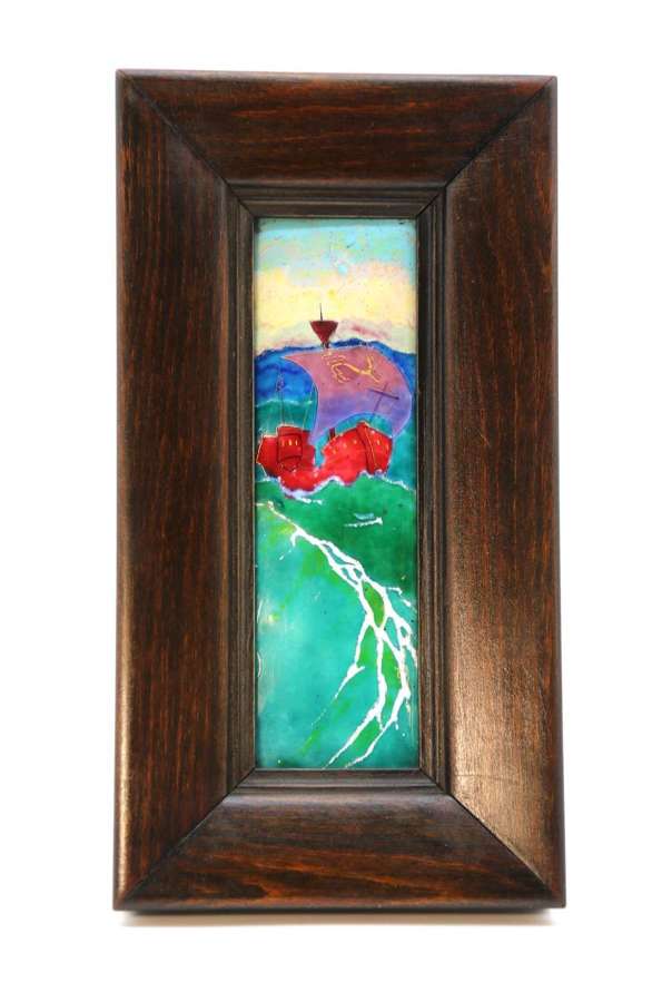 Antique Limoges enamelled on copper Arts and Crafts framed plaque