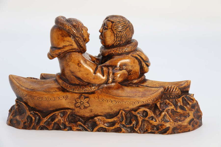 Canadian folk art Inuit figure group made from maple circa 1920