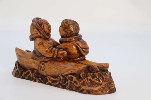 Canadian folk art Inuit figure group made from maple circa 1920