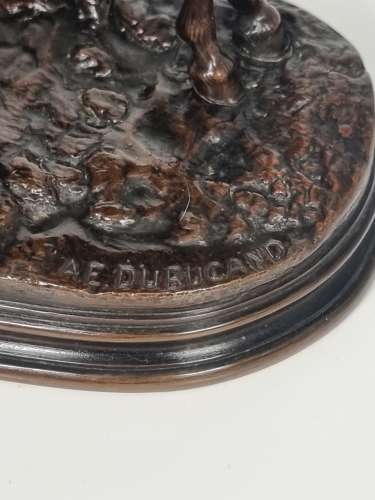 19th C bronze study by A E Dubucand of a boy with his mule C1870