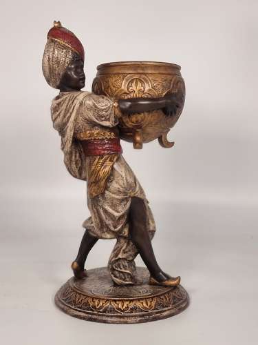 19thC French pair of cast Blackamoor figure jardinieres or planters