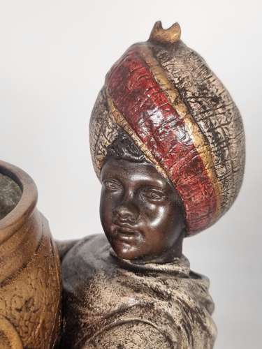 19thC French pair of cast Blackamoor figure jardinieres or planters