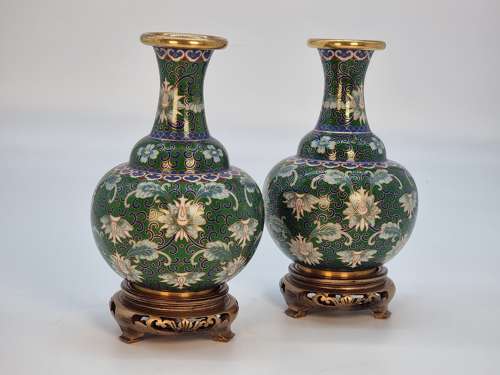 A pair of Chinese cloisonné enamel vases and stands circa 1930