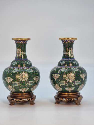 A pair of Chinese cloisonné enamel vases and stands circa 1930