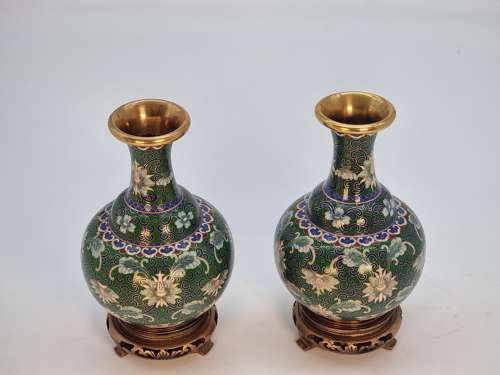 A pair of Chinese cloisonné enamel vases and stands circa 1930