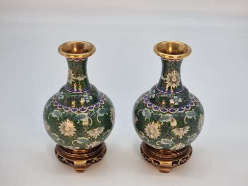 A pair of Chinese cloisonné enamel vases and stands circa 1930