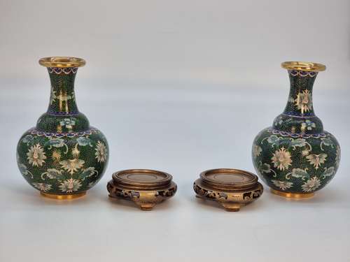 A pair of Chinese cloisonné enamel vases and stands circa 1930