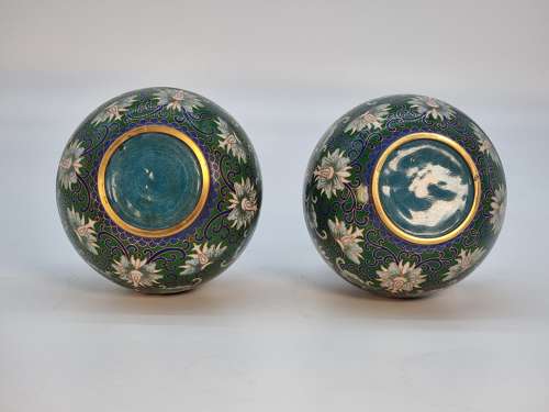 A pair of Chinese cloisonné enamel vases and stands circa 1930