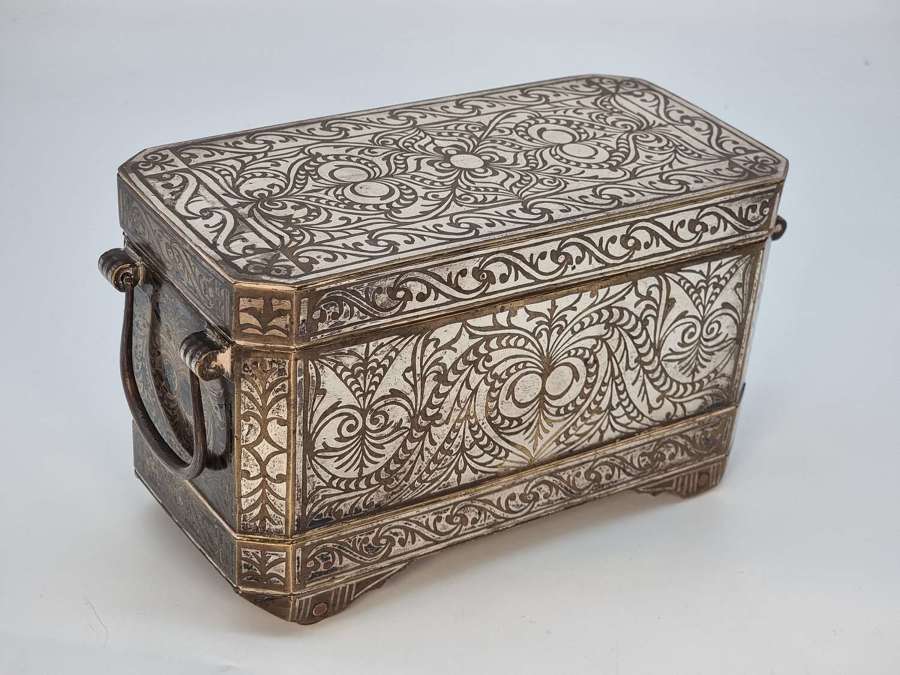 19th century  Mindanao silver inlaid bronze betal nut box