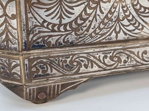 19th century  Mindanao silver inlaid bronze betal nut box