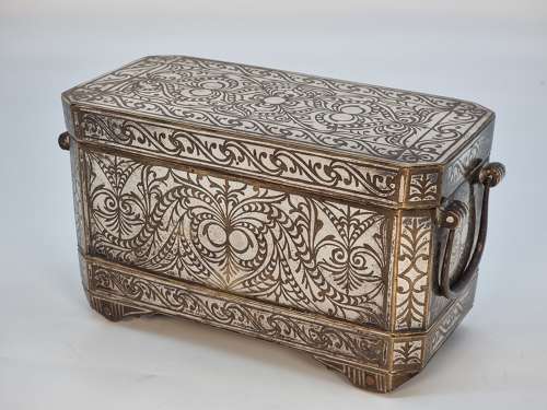 19th century  Mindanao silver inlaid bronze betal nut box