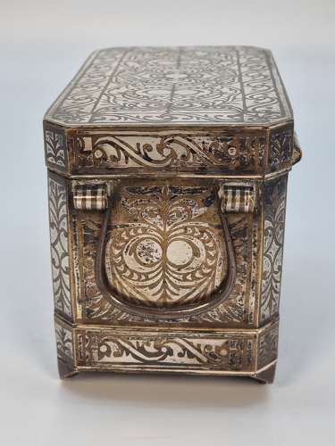 19th century  Mindanao silver inlaid bronze betal nut box