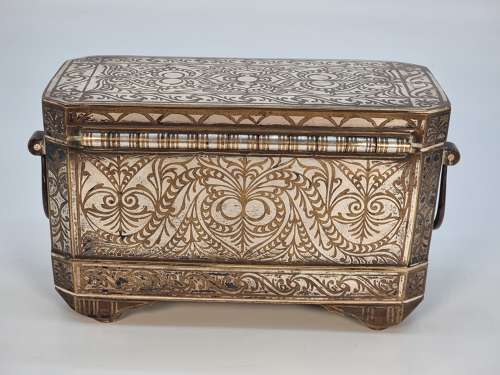 19th century  Mindanao silver inlaid bronze betal nut box