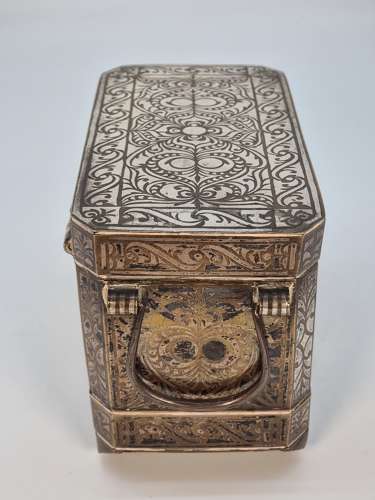 19th century  Mindanao silver inlaid bronze betal nut box