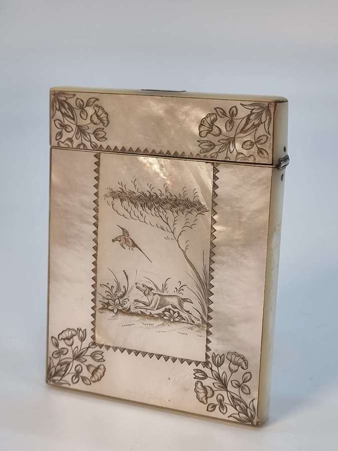 Early 19th mother of pearl calling card case, British, circa 1830