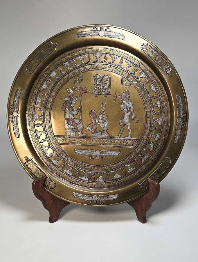 19th century Egyptian Grand Tour Cairo Ware silver inlay charger C1880