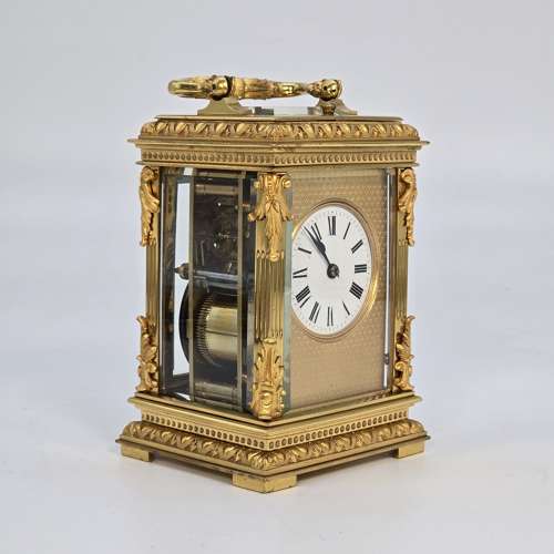 French Carriage clock with a 8 day striking and repeating movement